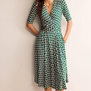 BODEN Green Patterned Wrap Dress